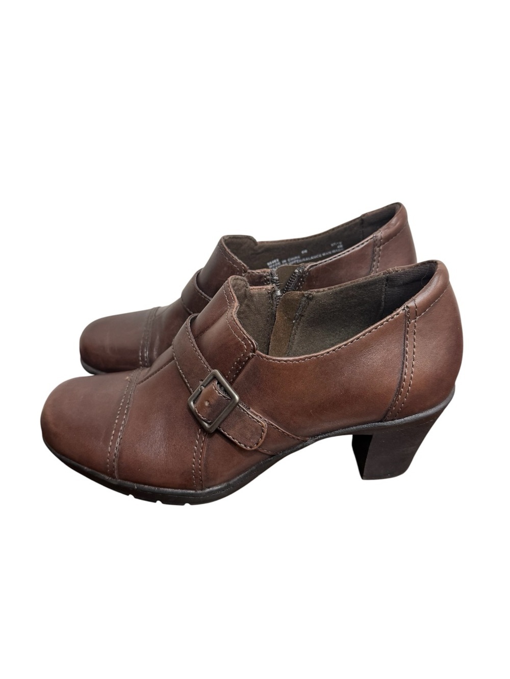 Clarks Bendables Brown Leather Women Clogs US 6 Buckle Zipper Comfortable